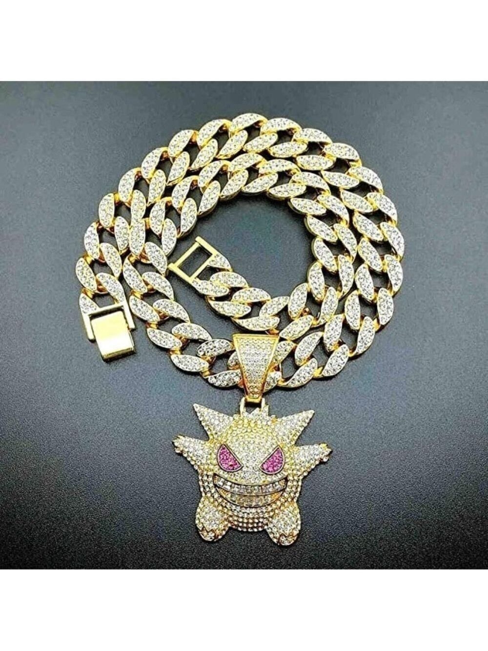 GENGAR Pokemon Link Chain 18K Gold Plated Jewelry Thick Cuban Necklace Men NWT